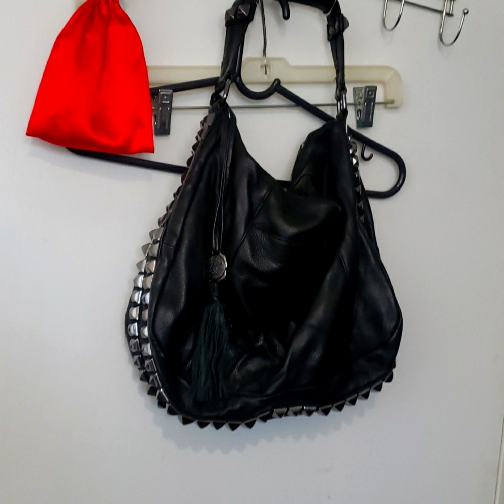 Vince Caputo Black Leather Stud Shoulder Bag